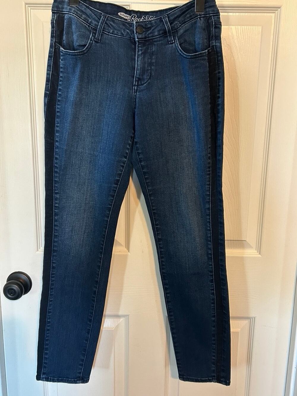 Old Navy Rockstar Skinny Jeans - Size 12 - Dark Wash with Black Side Stripe